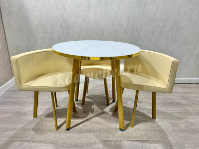 Обеденная группа DT/DC-805 (Белый мрамор/Бежевый/Каркас золотой) УЦЕНКА