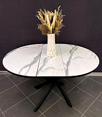 Стол обеденный раздвижной пластик Арчи-2 0.9 (Белый мрамор 3027/Опоры черный)