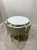 Обеденная группа DT/DC-805 (Белый мрамор/Светло-серый/Каркас золотой) 