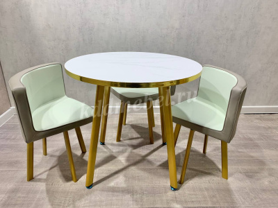 Обеденная группа DT/DC-805 (Белый мрамор/Светло-серый/Каркас золотой) 