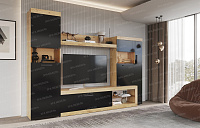 Гостиная Бастон (Дуб вотан/Черный глянец)