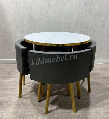 Обеденная группа DT/DC-805 (Белый мрамор/Серый/Каркас золотой)