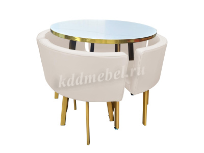 Обеденная группа DT/DC-805 (Белый мрамор/Бежевый/Каркас золотой) УЦЕНКА