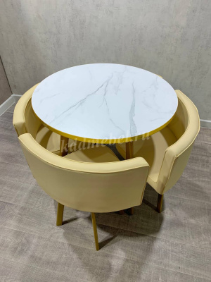 Обеденная группа DT/DC-805 (Белый мрамор/Бежевый/Каркас золотой) УЦЕНКА