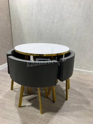 Обеденная группа DT/DC-805 (Белый мрамор/Серый/Каркас золотой)