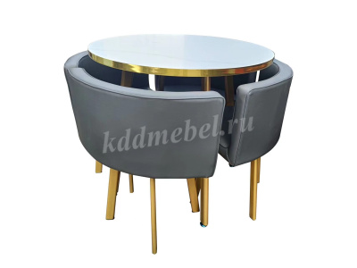 Обеденная группа DT/DC-805 (Белый мрамор/Светло-серый/Каркас золотой) 