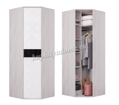 Шкаф угловой Кимберли (Ясень белый/Белый глянец)