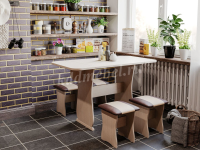 Обеденная группа Бон тип 4 (Дуб молочный/Шоколад/Бежевый) к/з