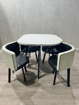 Обеденная группа DT/DC-804 (Белый мрамор/Бело-черный/Каркас черный)