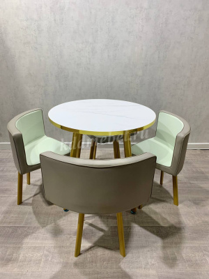 Обеденная группа DT/DC-805 (Белый мрамор/Светло-серый/Каркас золотой) 