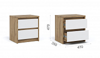 Тумба прикроватная 2 ящика Мишель (Дуб крафт золотой/Белый жемчуг)