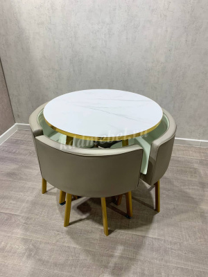 Обеденная группа DT/DC-805 (Белый мрамор/Светло-серый/Каркас золотой) 